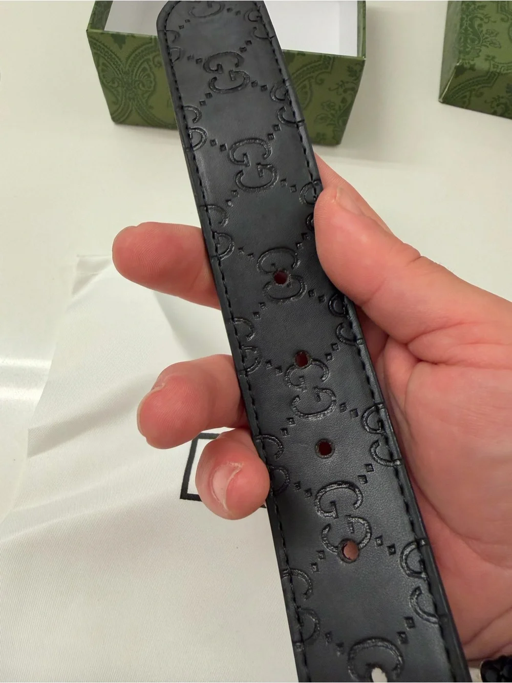 Gucci Black Embossed GG Leather Belt with Matte Black Double G Buckle